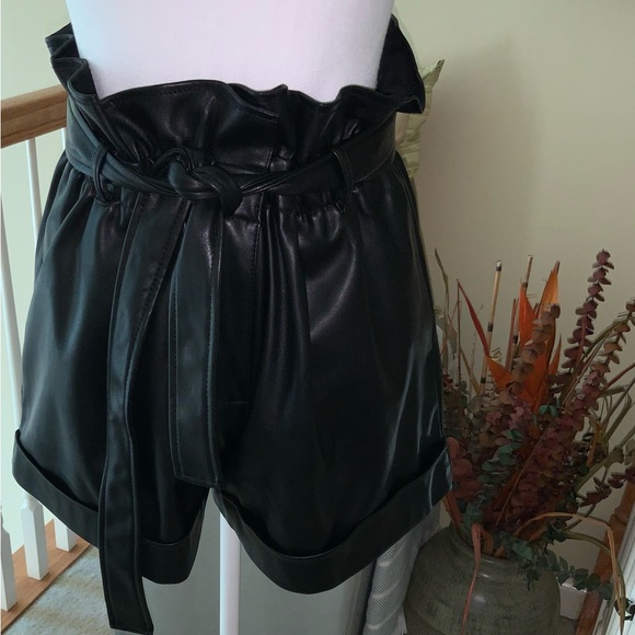 Aqua -Black Faux Leather Paperbag Waist Shorts - Picture 2 of 11